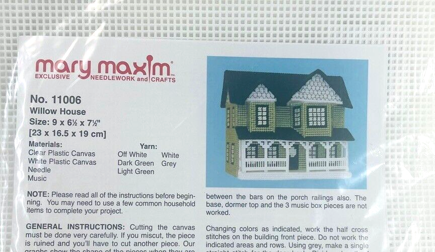 Cross Needle Stitch Plastic Canvas Kit “Willow House” No. 11006.