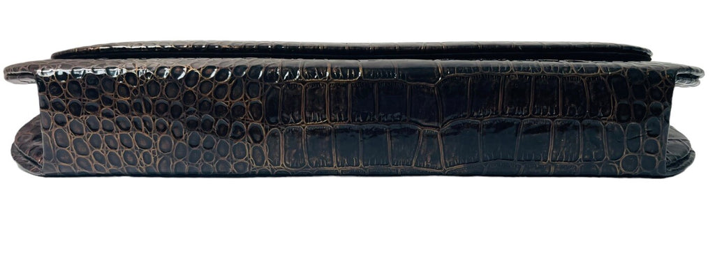 Faux Crocodile Leather Clutch Pruse Brown-L 11" X H 4" Chain Strap ~ Kate Landry