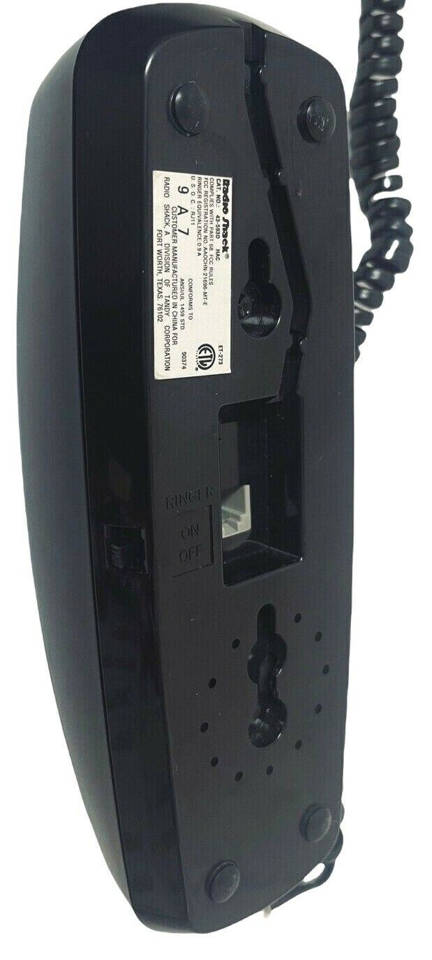 Trimline Telephone Corded Land Line Push Button - Black Radio Shack #90374 WORKS