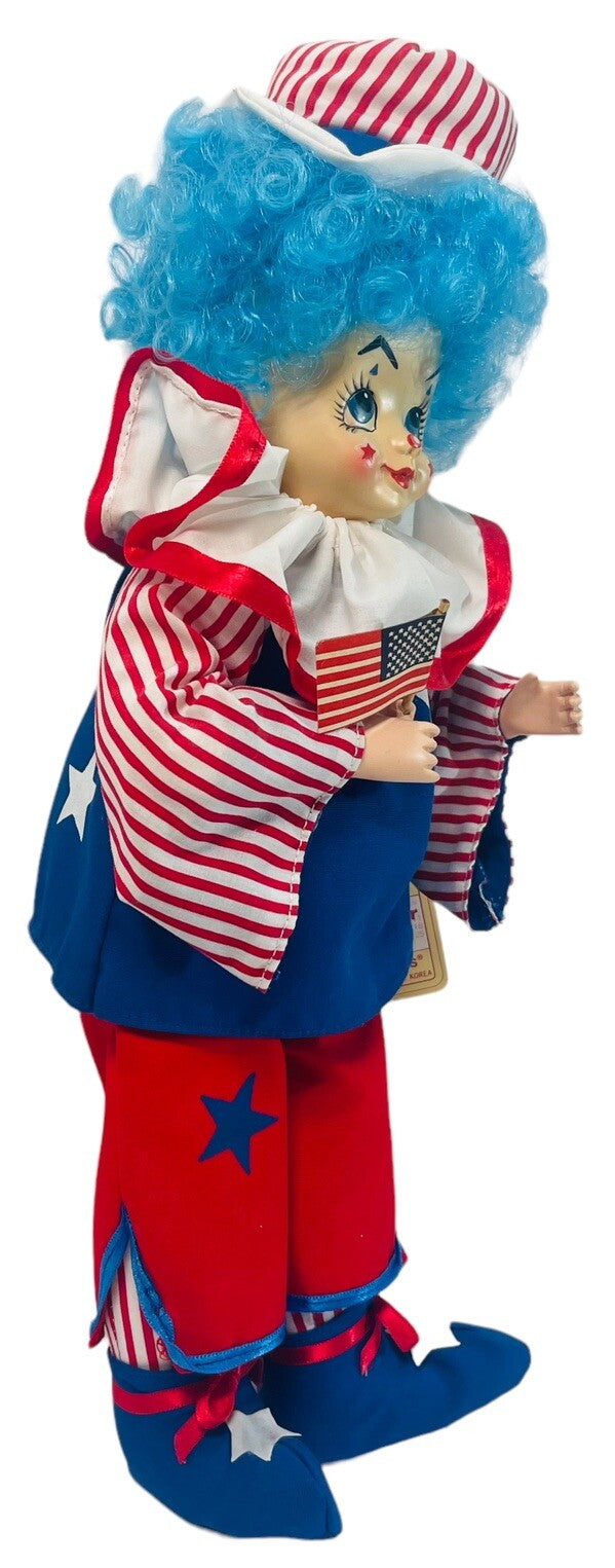 CLOWN 14" DOLL BRINNS JULY CALENDAR PORCELAIN, w/COA~IN ORIGINAL BOX.