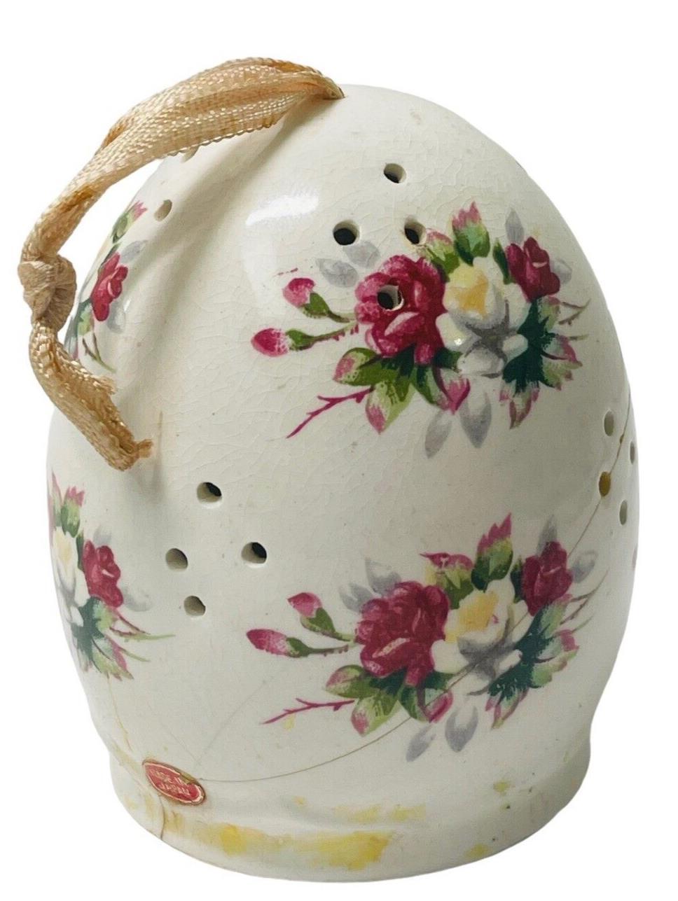 Porcelain Pomander Egg Set ~ Wardrobe Potpourri Shelf Floral ~ Lot of 2