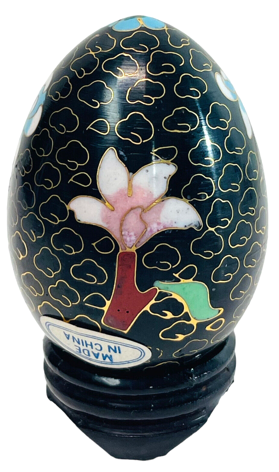 Floral Wood Egg w/Bright Flowers, Handmade w/Original Stand "MINT".