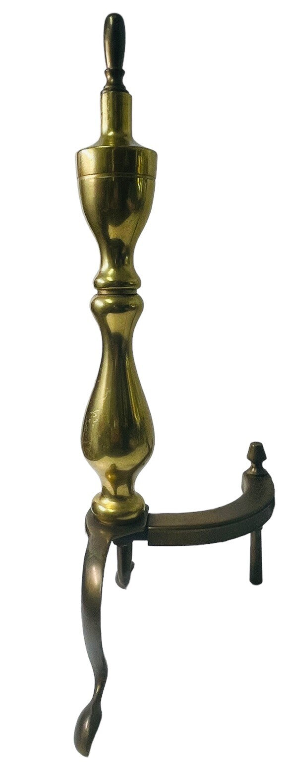 MID 20th CENTURY FEDERAL STYLE BRASS & STEEL ANDIRONS 16'' CLAW FEET ~Pair of 2