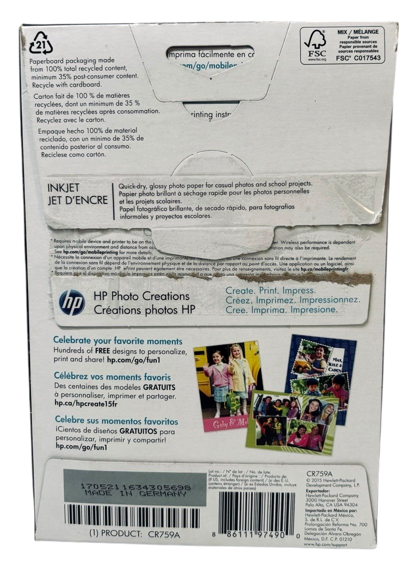HP Genuine Everyday Photo Paper 100 Sheets 4x6"/102X152mm Glossy NEW #503