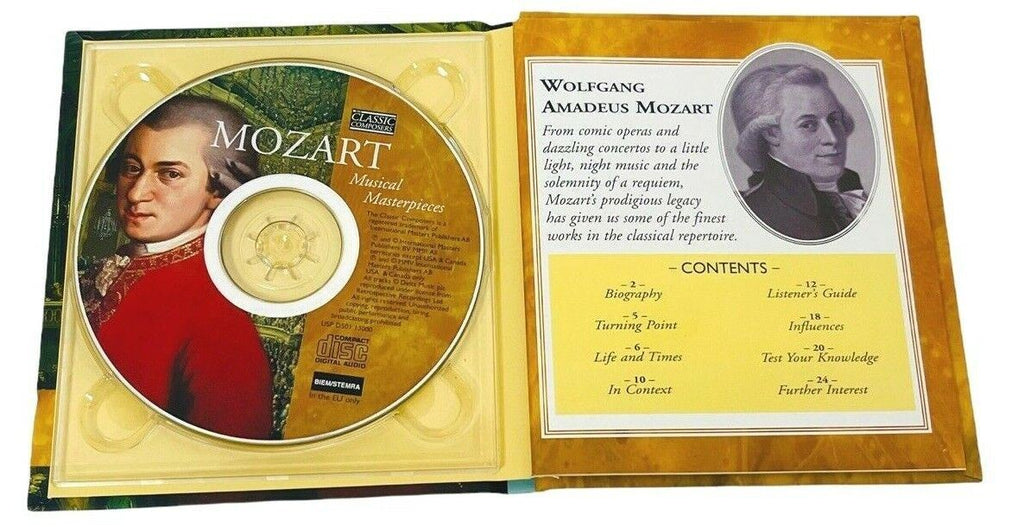 CLASSIC COMPOSERS MOZART, DEBUSSY, & GERSHWIN CDS, w/24 PAGE BOOKLET, LOT of 3.