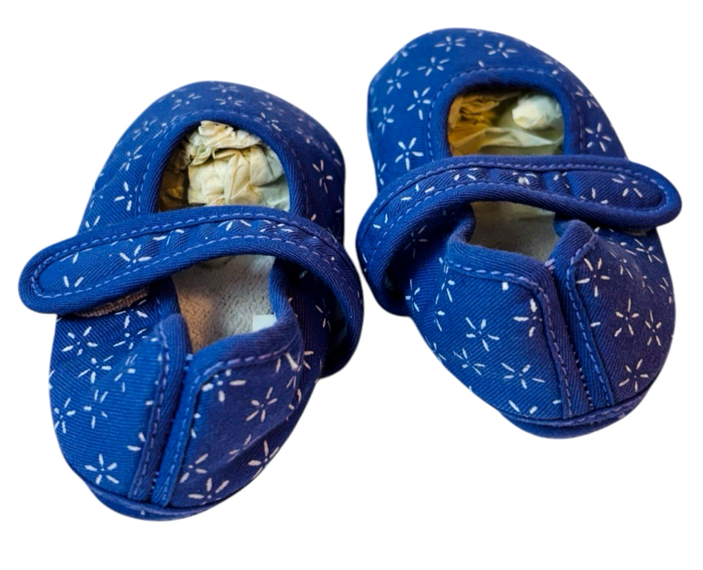Lot of 2 Doll Baby Shoes ~ Blue & Peach Soft Sole L 4.5" X W 2" Preowned