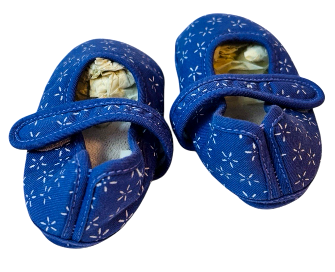 Lot of 2 Doll Baby Shoes ~ Blue & Peach Soft Sole L 4.5" X W 2" Preowned