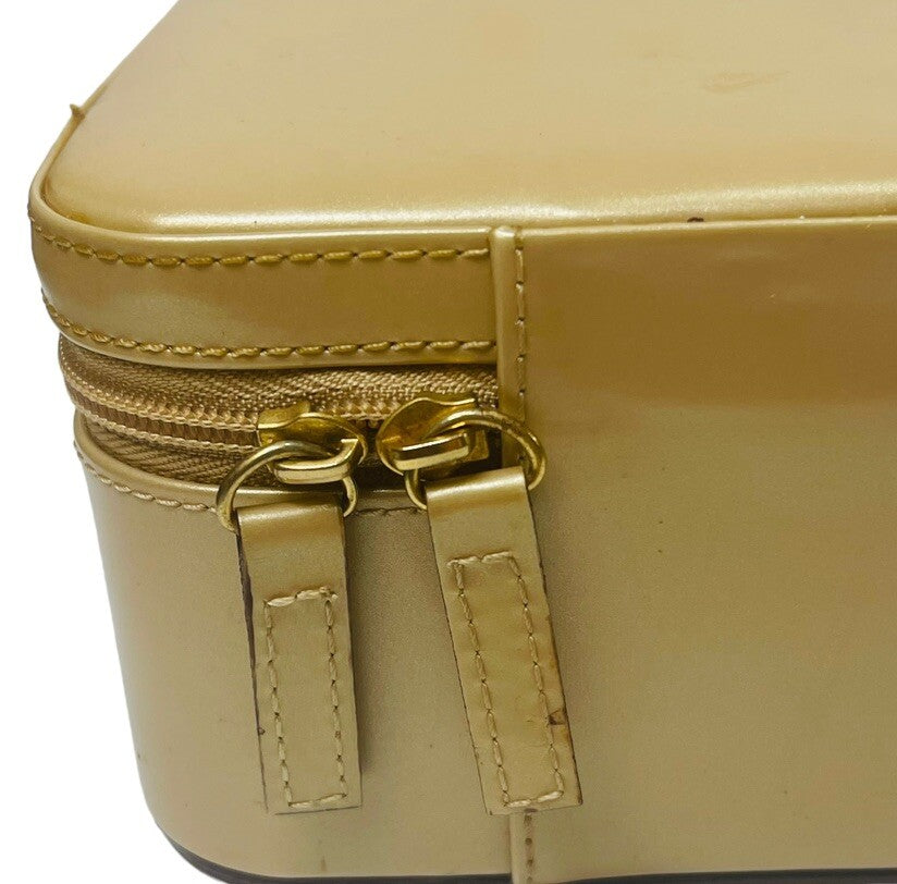 ESTEE LAUDER JEWELRY, MAKE-UP CASE, MIRROR, 2 CMPTMNT GOLD FAUX LEATHER/VINTAGE
