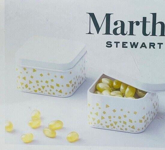 White Metal Favor Boxes 10 White & Gold Tins w/Lids & Gold Lables - Martha Stewa