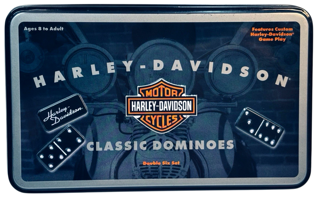 New Vtg  2003 Harley-Davidson Classic Dominoes Set In Metal Container