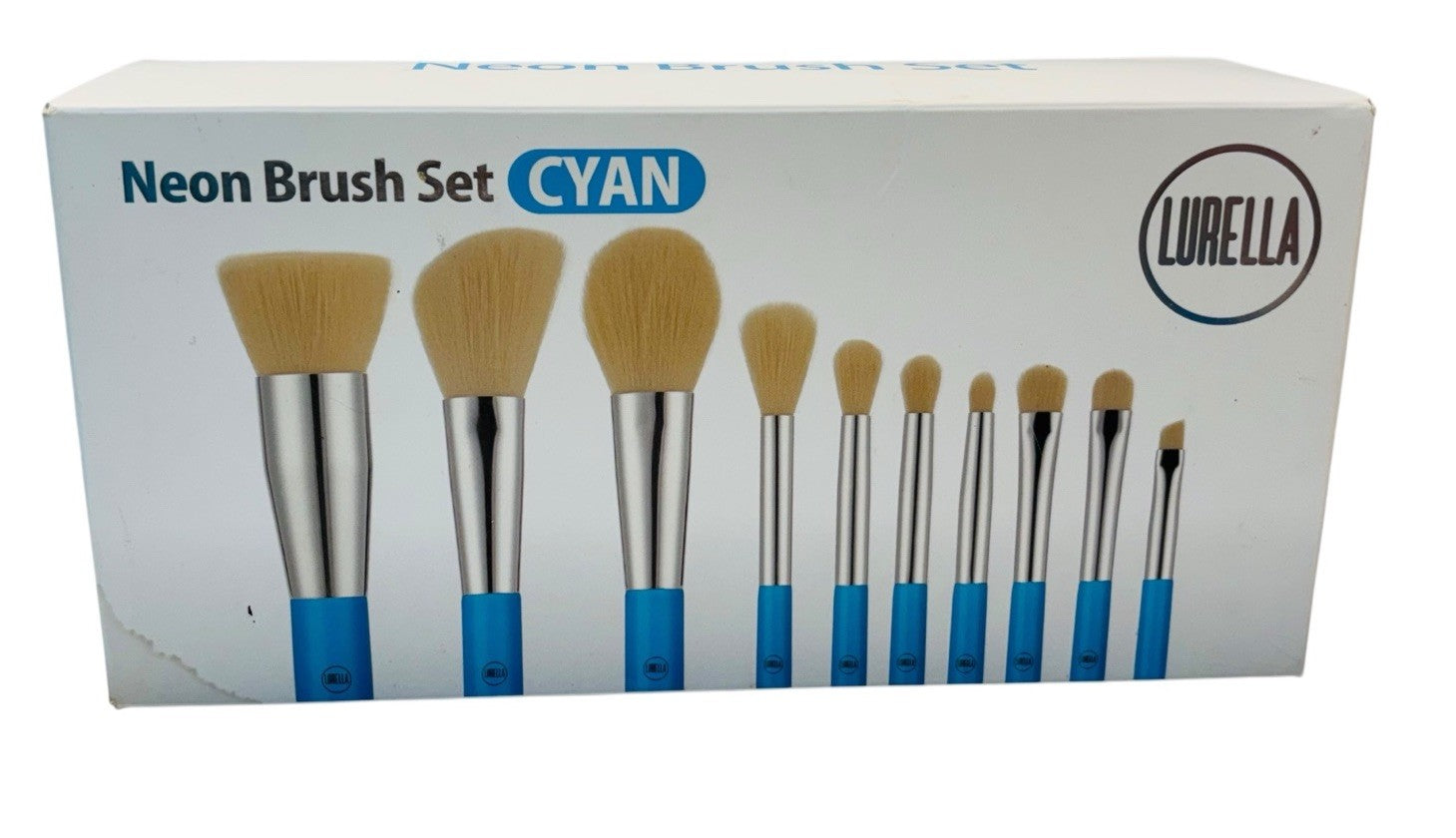 Lurella Cosmetics Neon Brush Set Color: CYAN with Zipped Cosmetics Bag