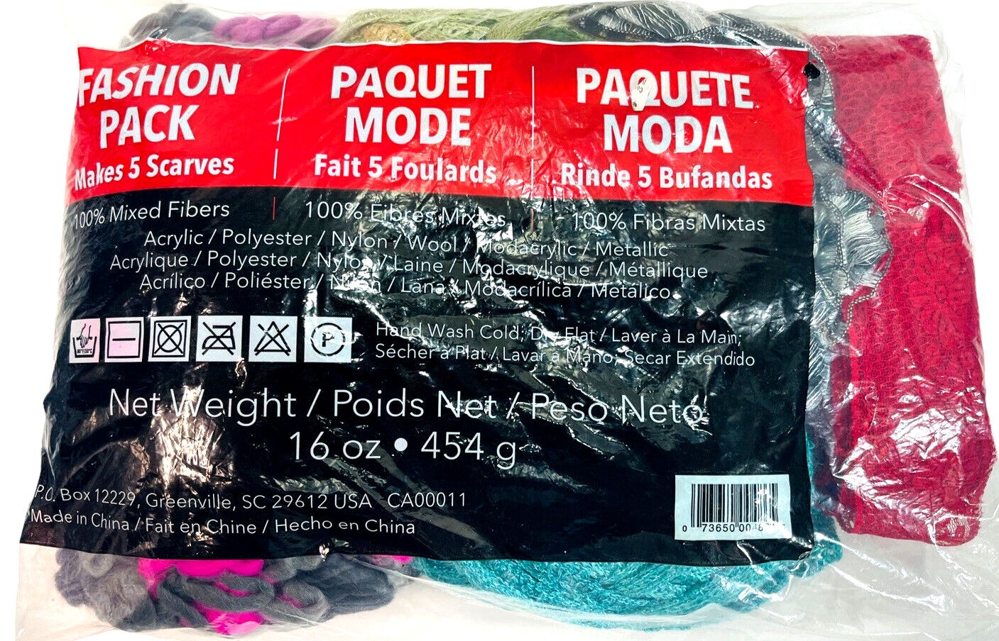 100% Mix Fibers Yarn Make 5-Scarves Net Weight 16 Oz. Fashion Pack