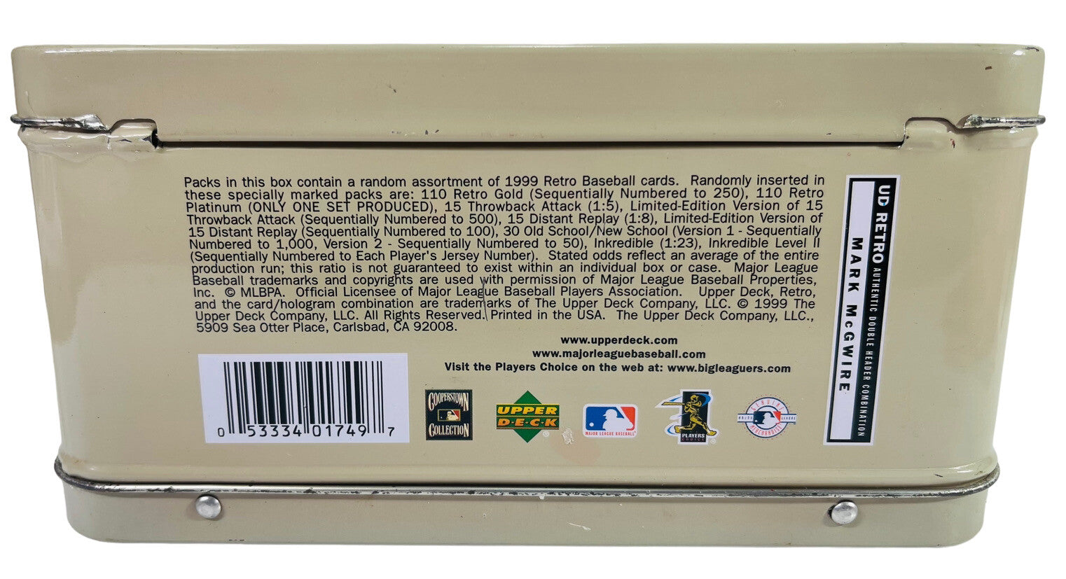 Upper Deck Retro Metal Lunch Box Mark McGwire Empty 1999 ~ PRELOVED.