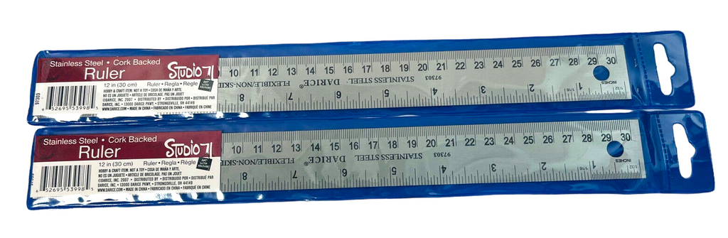 12” Stainless Steel Cork Backed Ruler W/Storage Clear Sleeve STUDIO 71