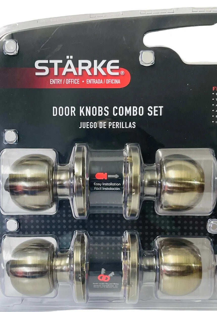 STARK Brass Doorknobs Combo Set w/Keys, In Package of 4 - Entry/Office.