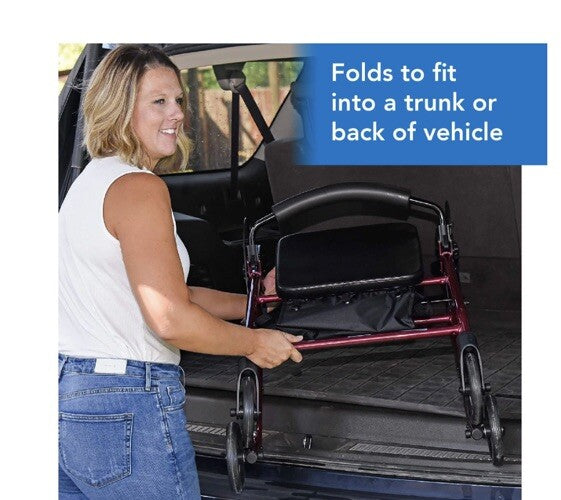 Basic Steel Rollator W/6” Wheels Knockdown Rolling Walker REF: 1000RA (Burgundy)