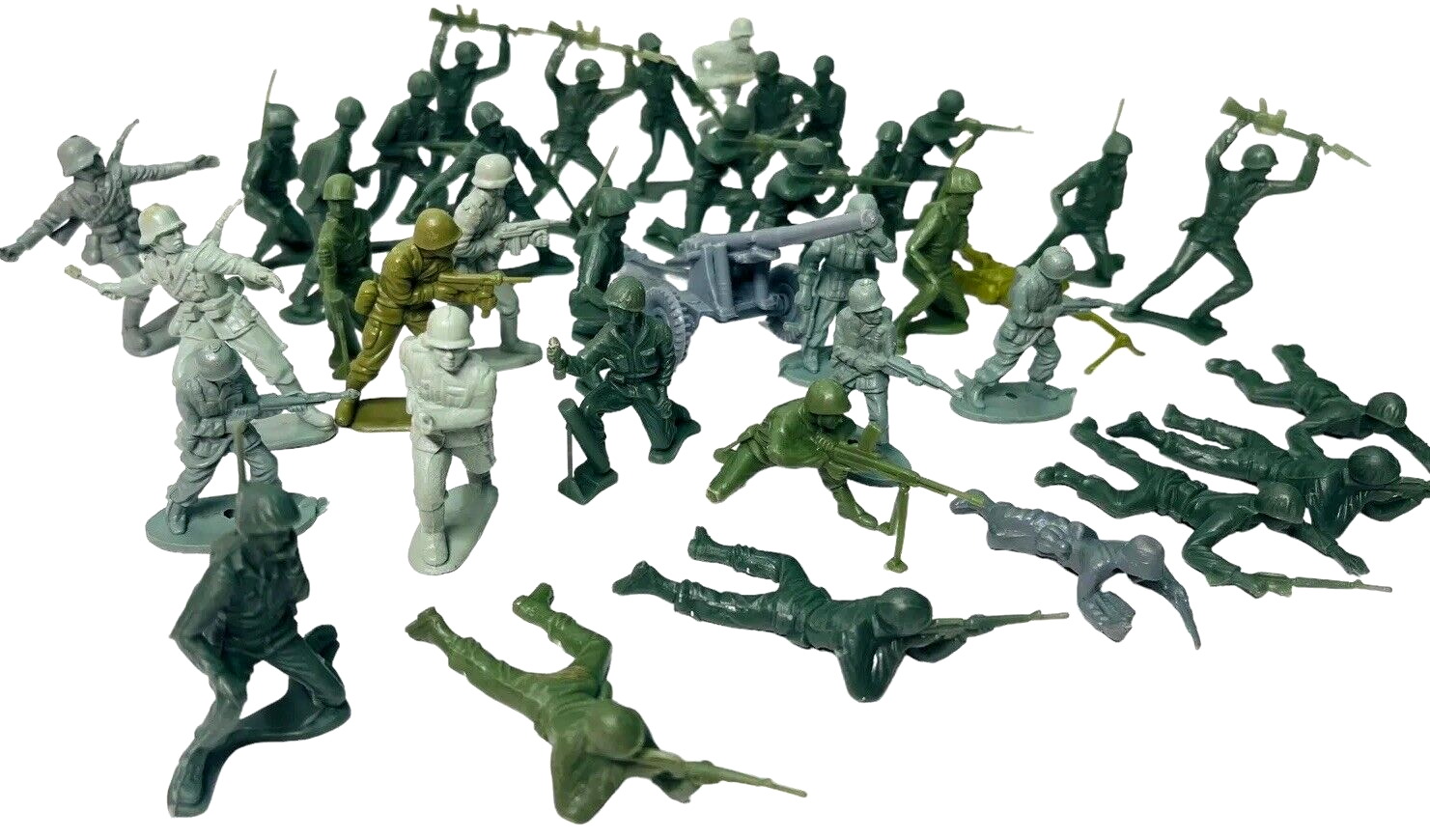 Vintage Tim-Mee Toy Soldiers Green Army Men 60mm Plastic ~ Mix Lot Of 39