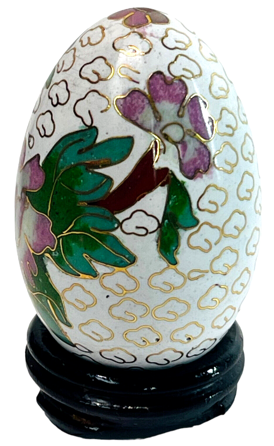 Vintage Hand Painted Floral Egg w/Original Stand "MINT".