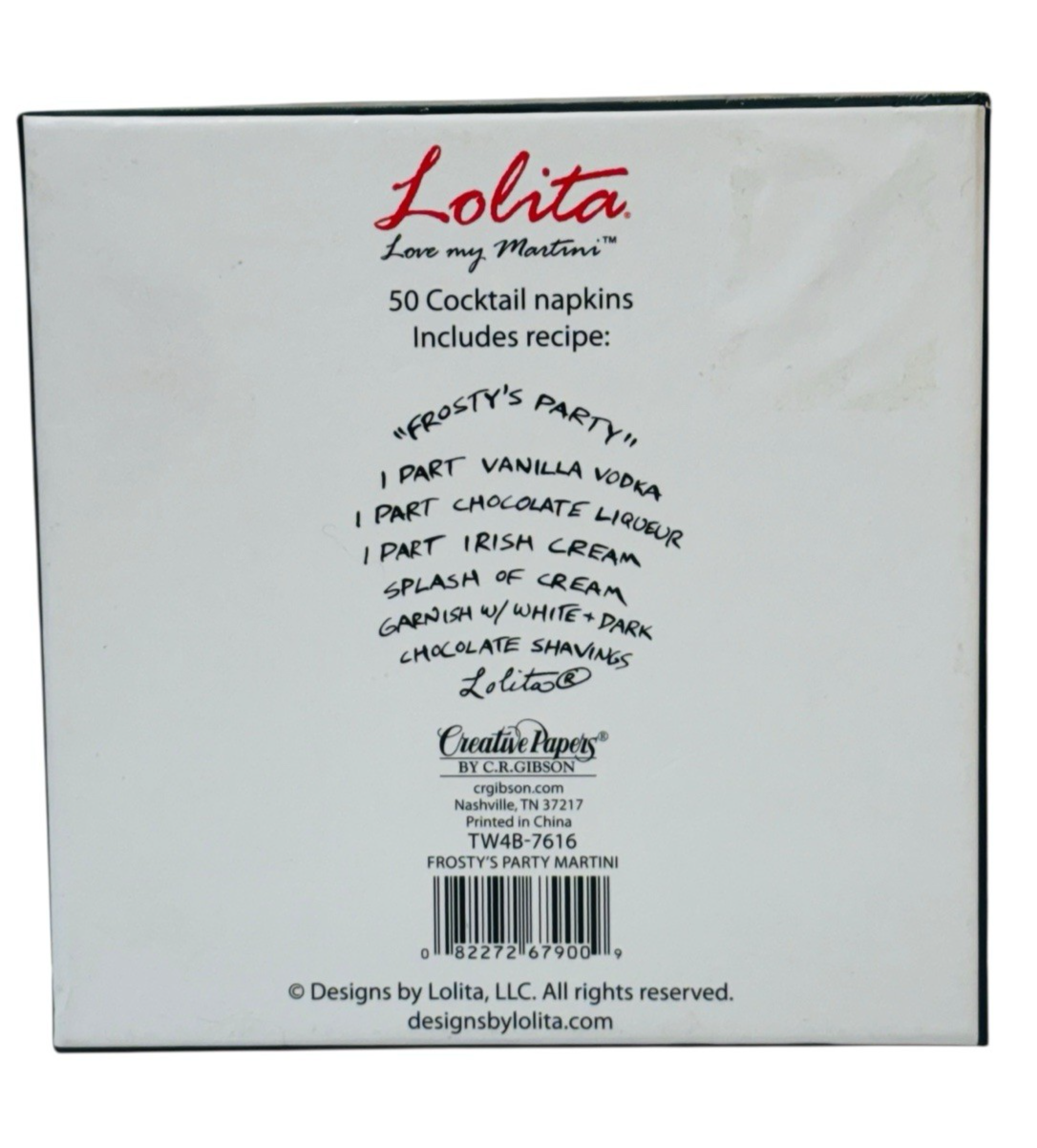 Lolita Frosty's Party 50 Cocktail Napkins with Recipe - BRAND NEW IN BOX