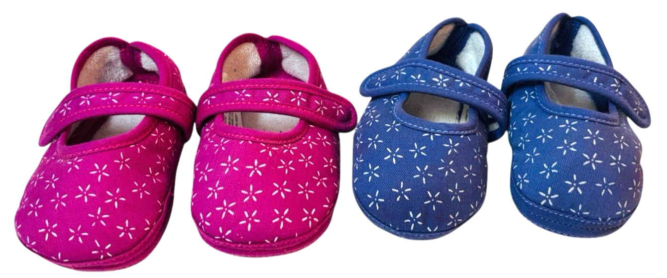Lot of 2 Doll Baby Shoes ~ Blue & Pink Soft Sole L 4.5" X W 2" Preowned