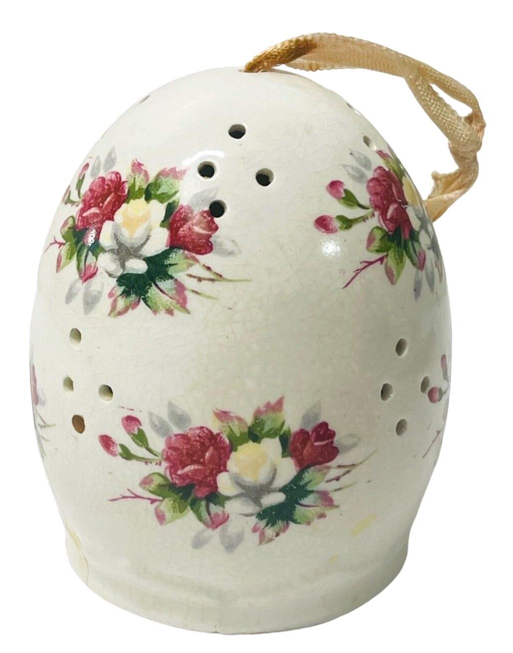 Porcelain Pomander Egg Set ~ Wardrobe Potpourri Shelf Floral ~ Lot of 2
