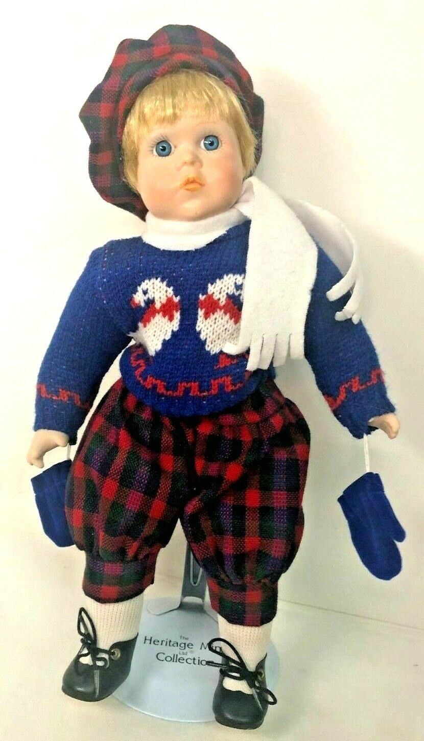 HERITAGE MINT LTD©1992© PORCELAIN DOLLS, GIRL & BOY 13.5 INCHES TALL w/STANDS