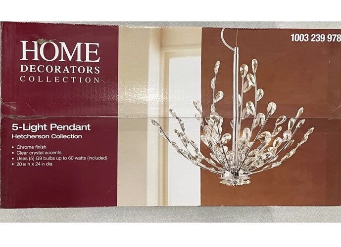 Home Decorators Collection Hetcherson Crystal 5-Light Pendant, Chrome Finish NIB