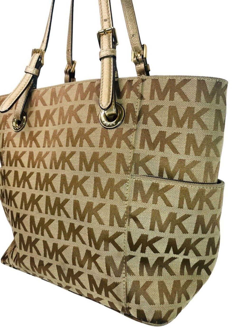 Signature Gilly Tote Leather Strap Gold Studs Designer MK w/Dustbag Michael Kors