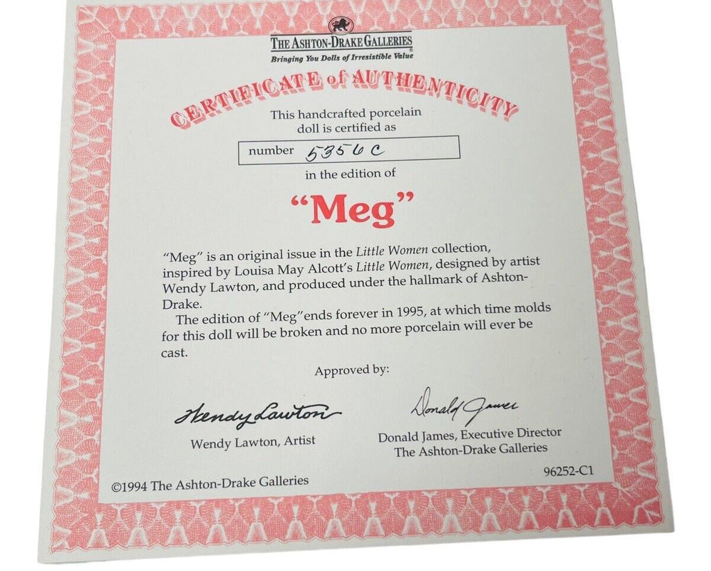 1994 PORCELAIN DOLL MEG 15'', No. 5356-C THE ASHTON-DRAKE GALLERIES