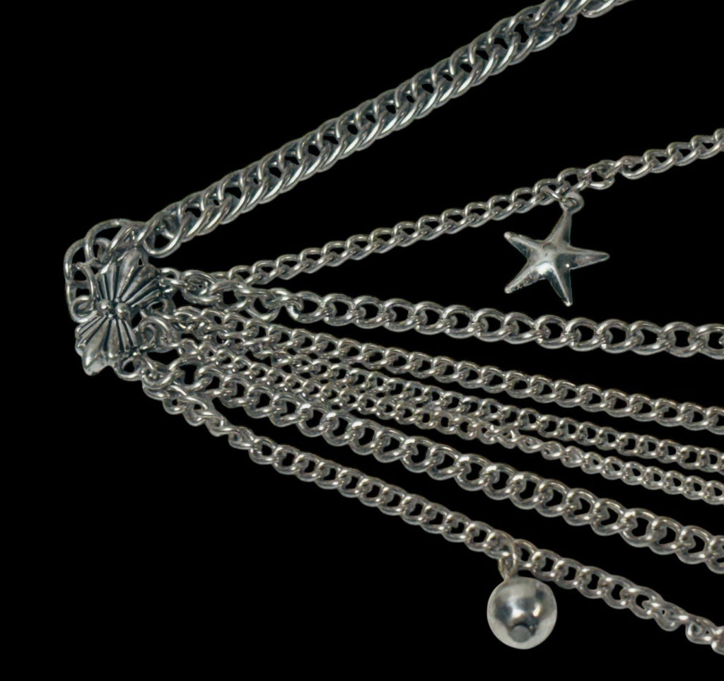 Vintage Multiple Chain Silver Tone Necklace with Charms 12'' EXCELLENT CONDITION