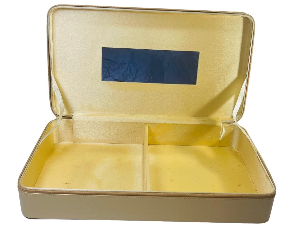ESTEE LAUDER JEWELRY, MAKE-UP CASE, MIRROR, 2 CMPTMNT GOLD FAUX LEATHER/VINTAGE