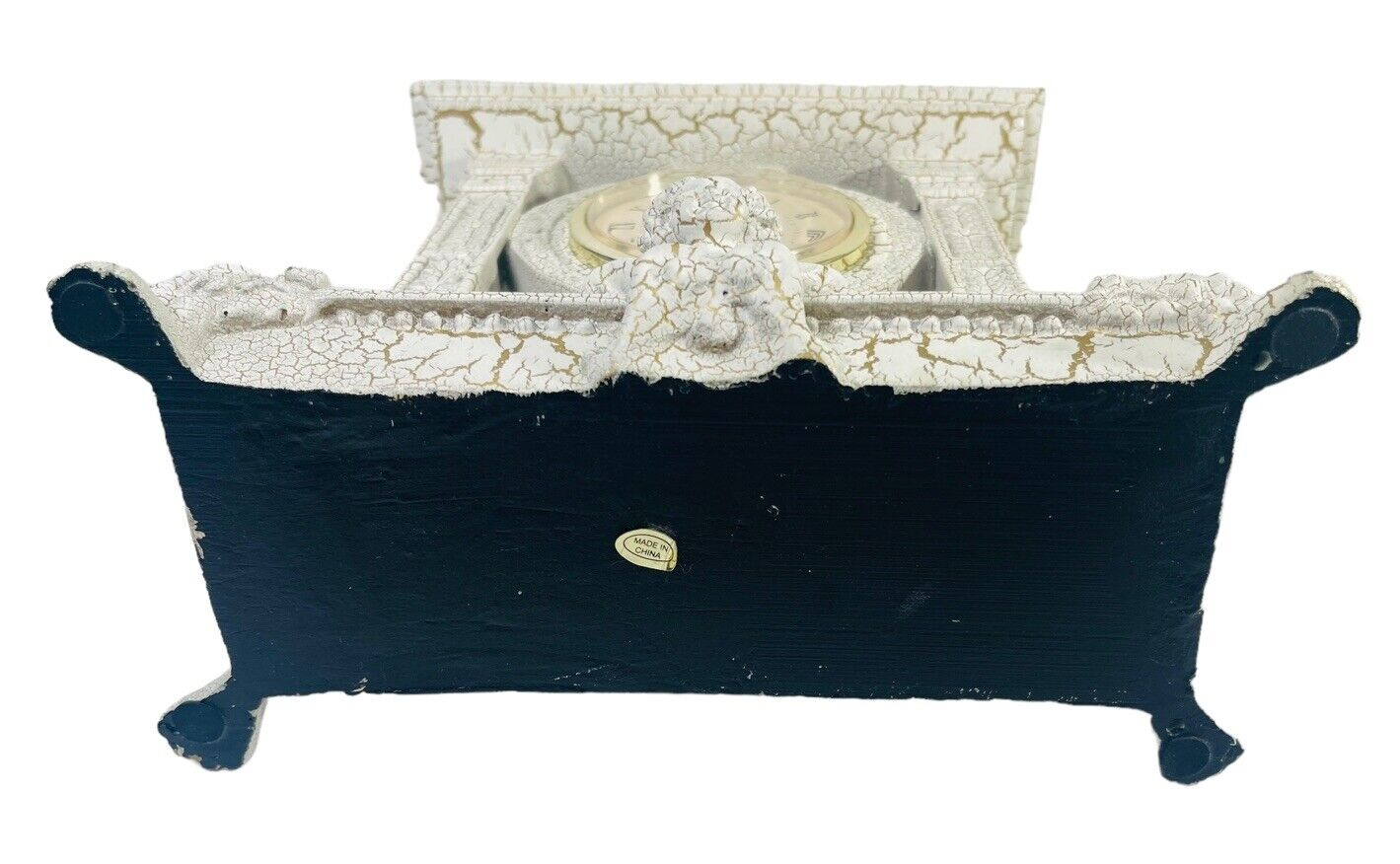 Plaster Mantel Quartz Clock w/Child of the Earth Statue 8"X9".