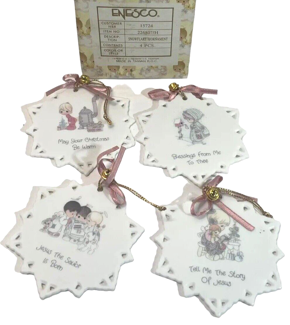 1998 Precious Moments Enesco - SNOWFLAKE HANGING ORNAMENTS - Set of 4