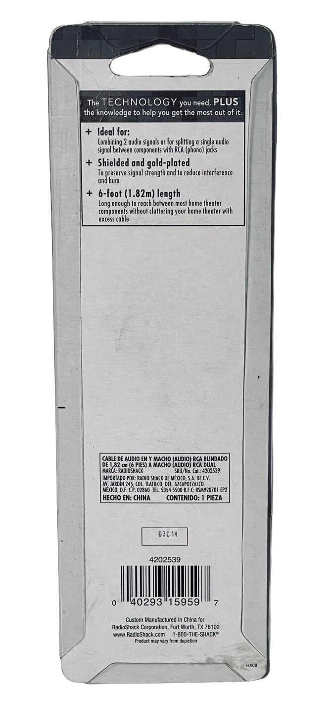 AUDIO Y-CABLE RCA MALE TO DUAL RCA MALE 42-2539, RADIO SHACK 4202539 6-FT