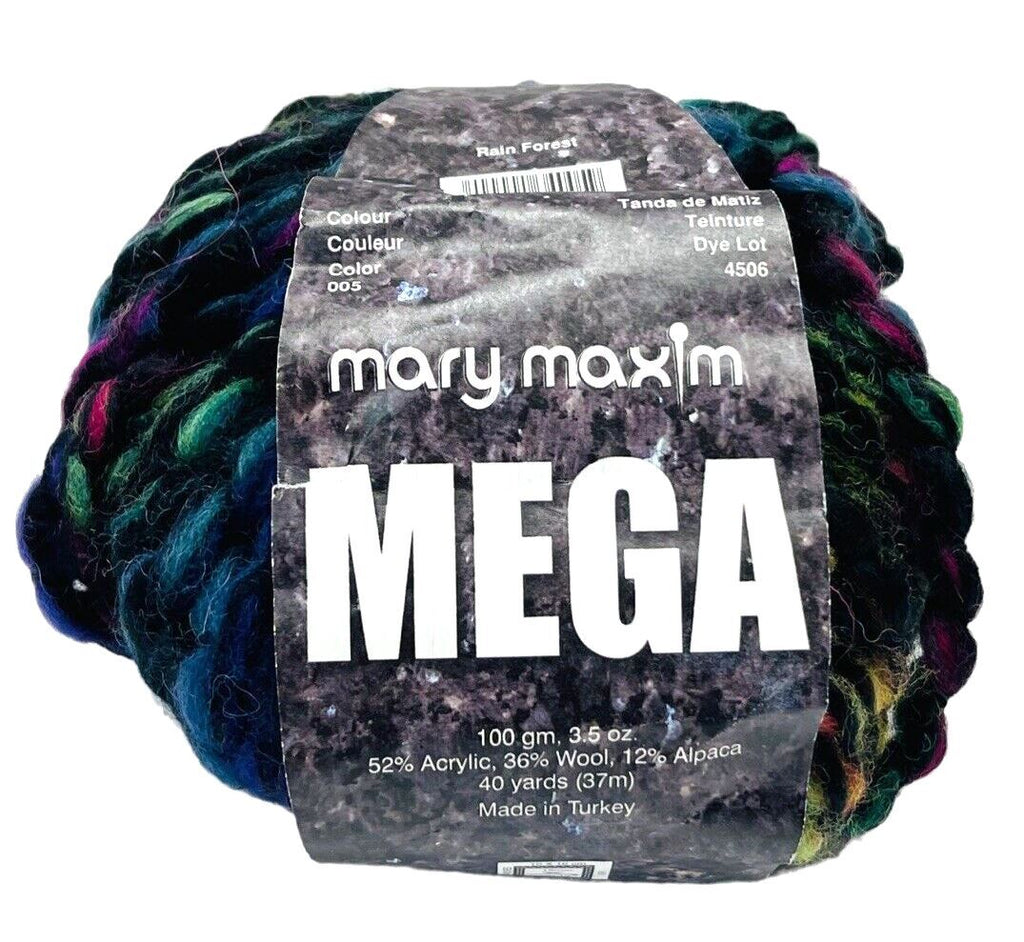 RAIN FOREST YARN 005 MARY MAXIM 52% Acrylic, 36% Wool, & 12% Alpaca