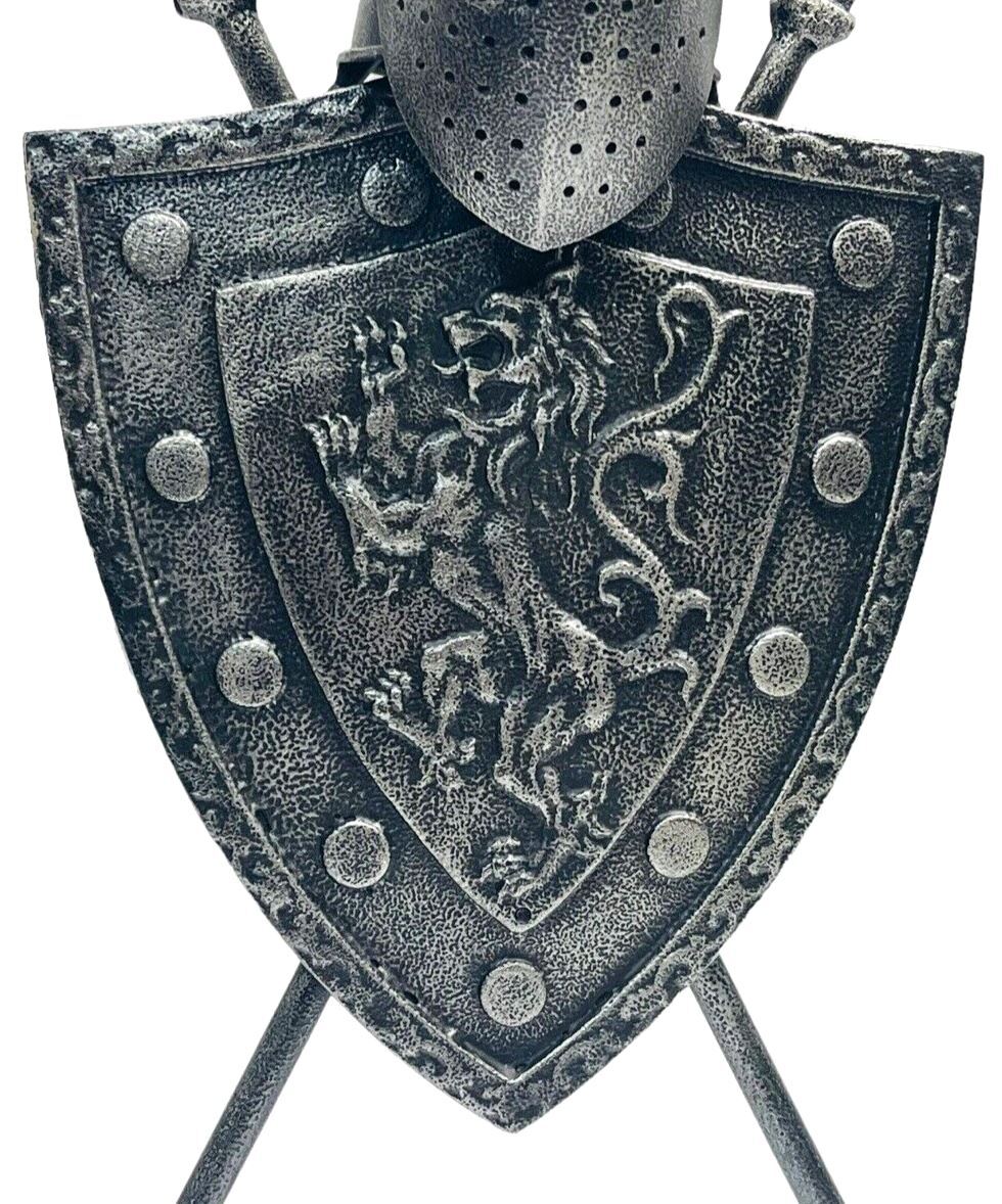 Armor Iron Shield with Swords & Lion Figure, Wall Hanging 16''T - VINTAGE - MINT