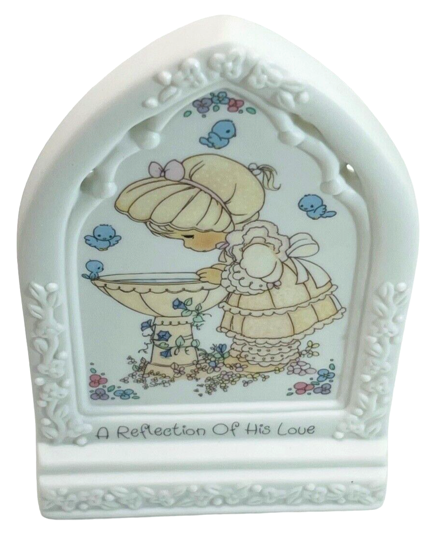1993 Enesco Precious Moments Figurine Girl at Birdbath - Inspirational Cross Ene