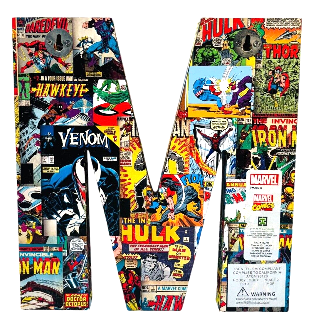 Marvel Comics WOOD LETTER 'M' ME01MHL 10 x 9.5 X 1 Wall Mount or Free Standing