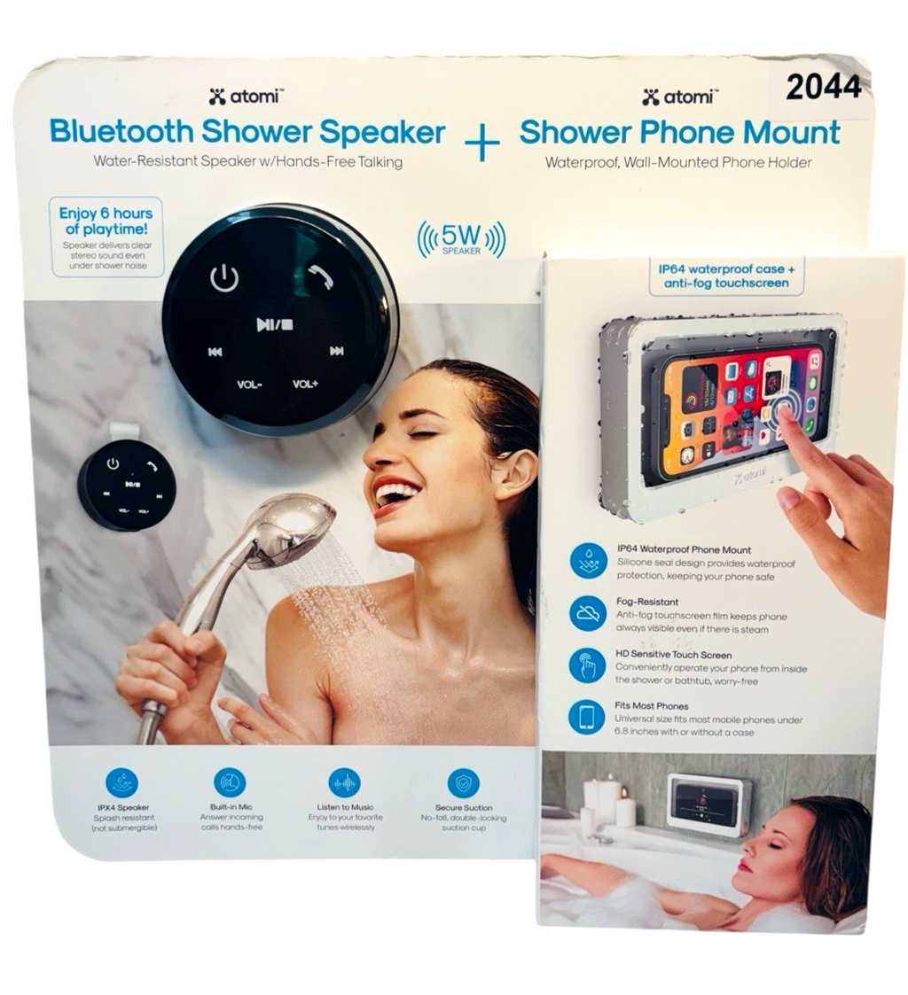 Atomi Bluetooth Shower Speaker + Shower Phone Mount, 5W SPEAKER, 6 HRS PLAY TIME