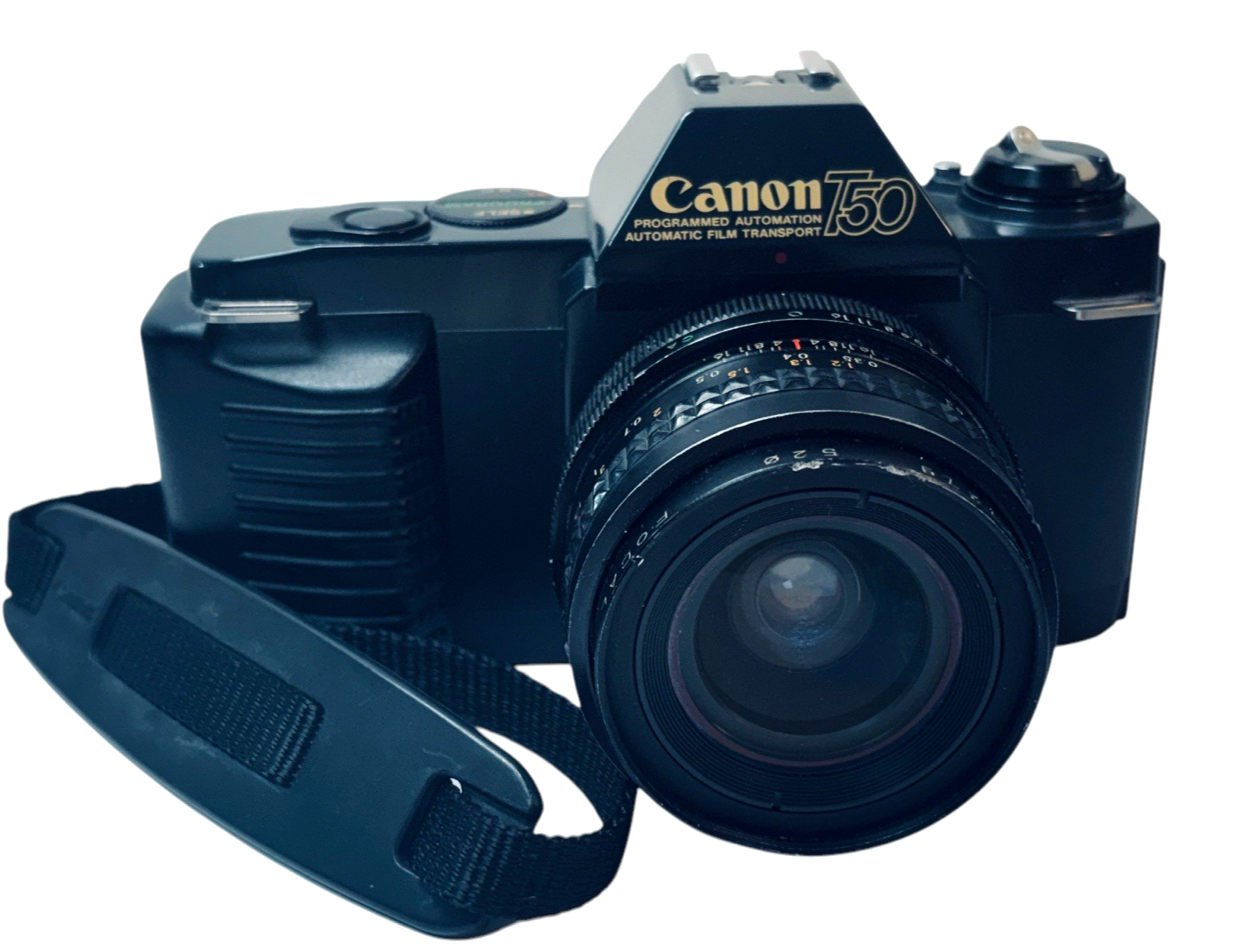 Canon T50 35mm SLR Film Camera w/ WIDE ANGLE LENS f=28mm FOCAL MC AUTO 1.28