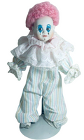 Adorable 20" Porcelain Clown Doll "1980 WINDUP, with Doll Stand, By; Joyce Wolf