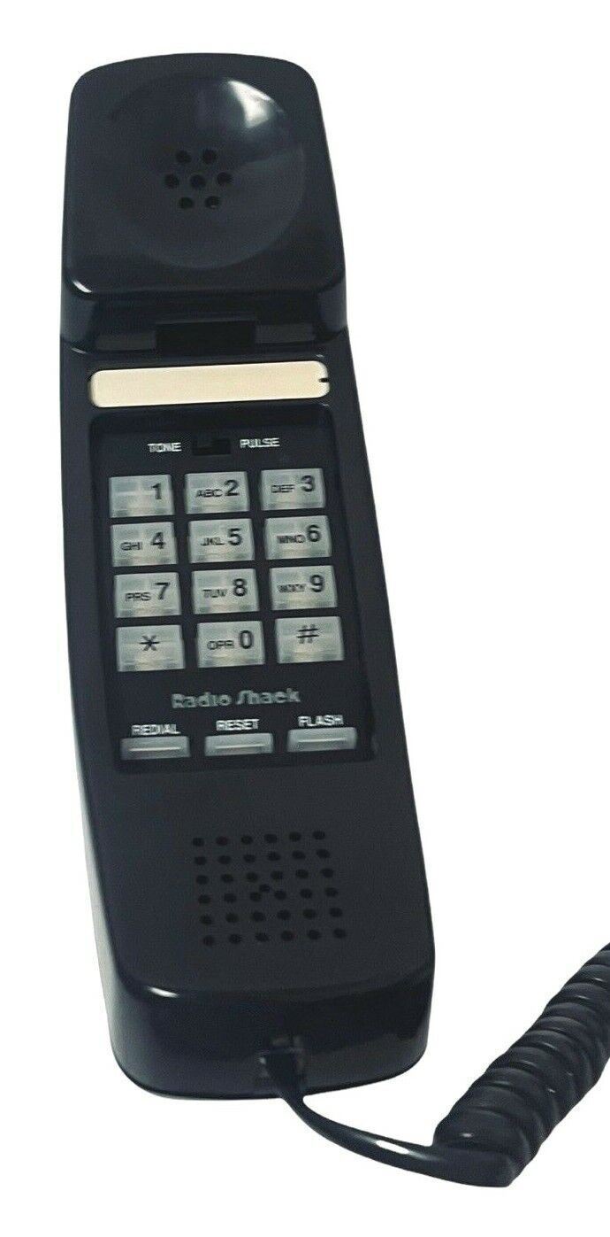 Trimline Telephone Corded Land Line Push Button - Black Radio Shack #90374 WORKS