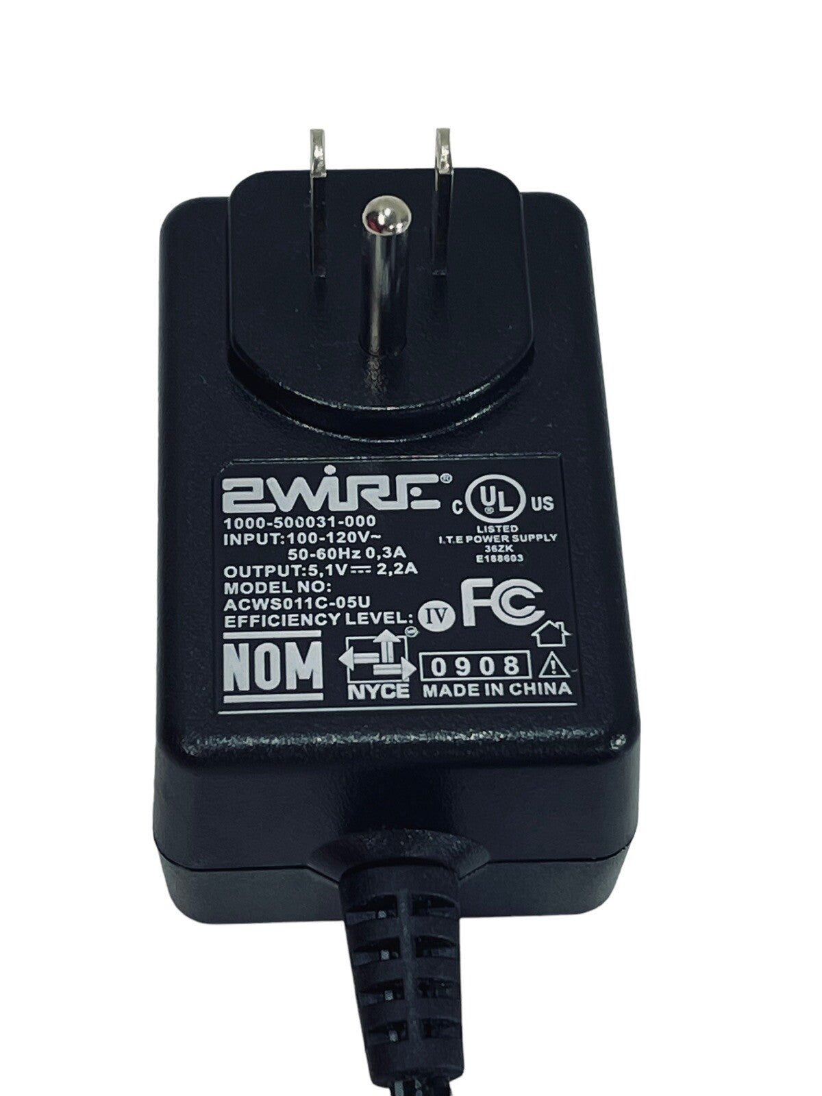 2-WIRE AC Power Supply Adapter Charger Cord ACWS011C-05U Output 5.1V- 2.2A WORKS