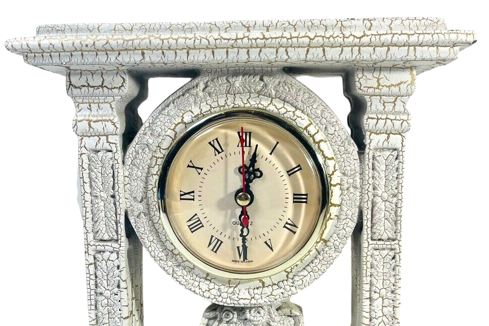 Plaster Mantel Quartz Clock w/Child of the Earth Statue 8"X9".