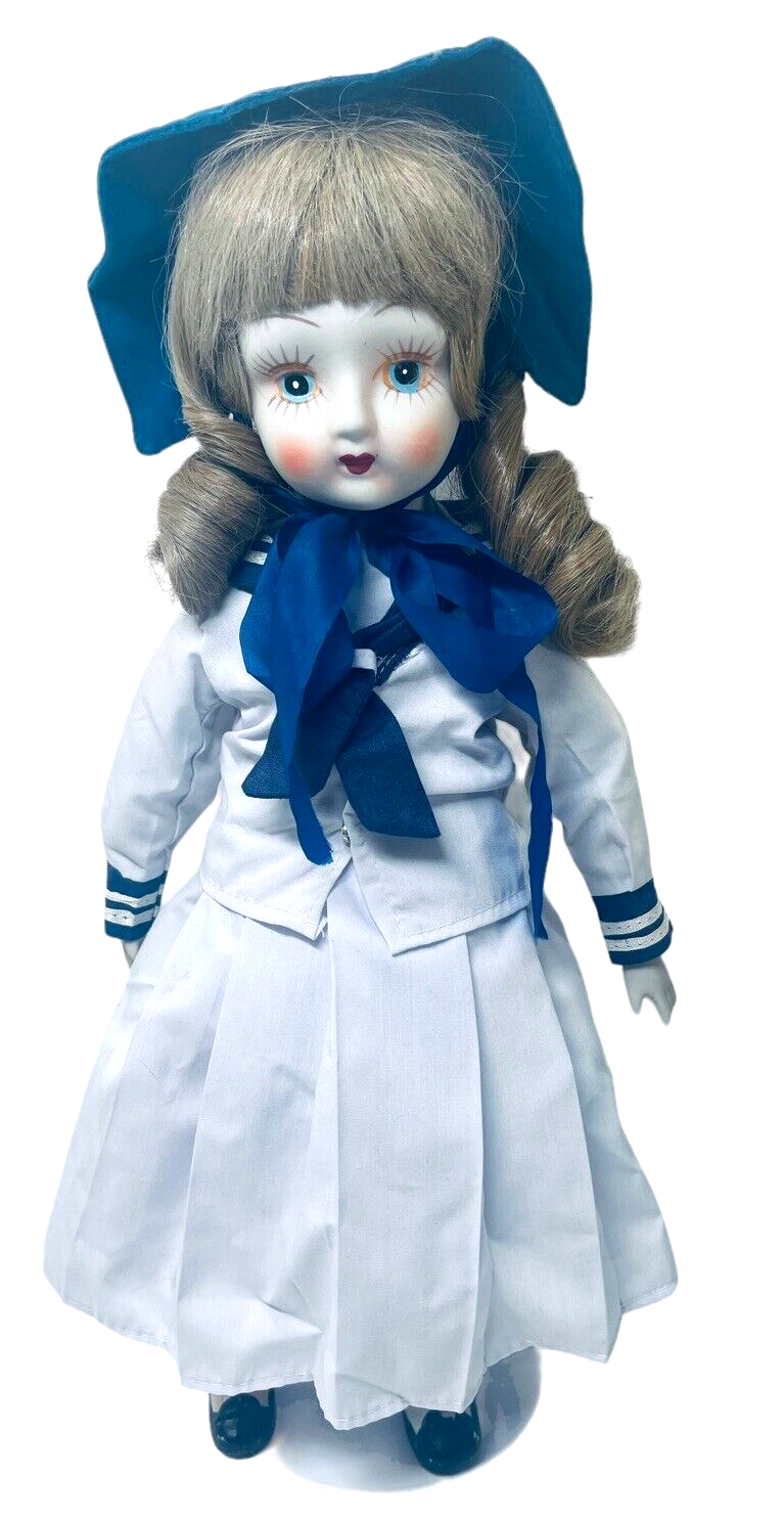 SAILOR GIRL DOLL 18" ALL HAND SEWN, CERAMIC HEAD/ARMS/LEGS/SHOES `VINATGE 1979