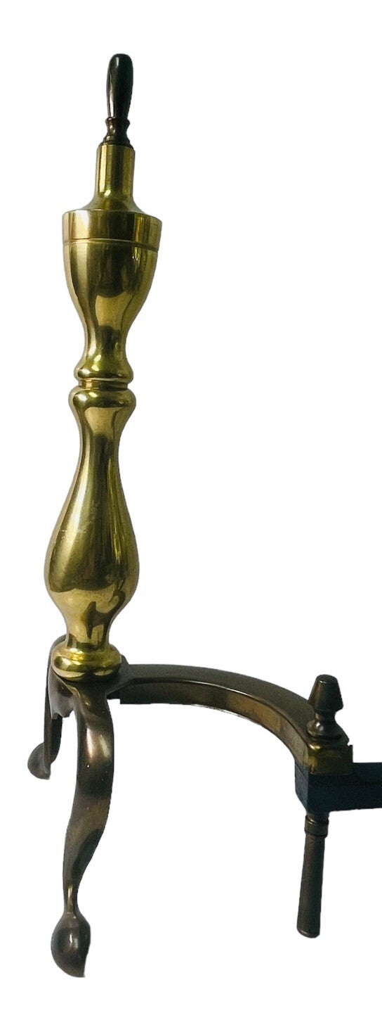 MID 20th CENTURY FEDERAL STYLE BRASS & STEEL ANDIRONS 16'' CLAW FEET ~Pair of 2
