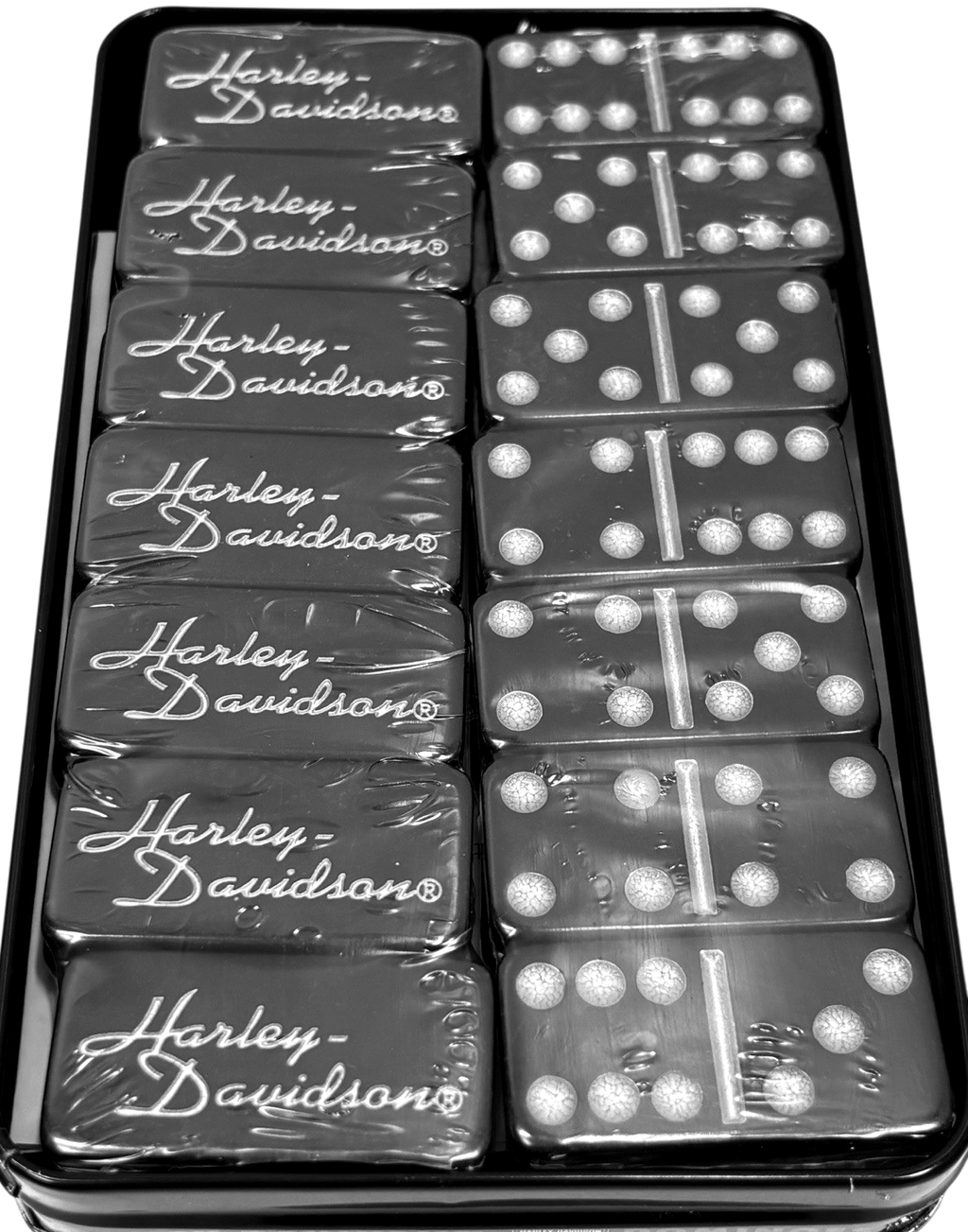 New Vtg  2003 Harley-Davidson Classic Dominoes Set In Metal Container