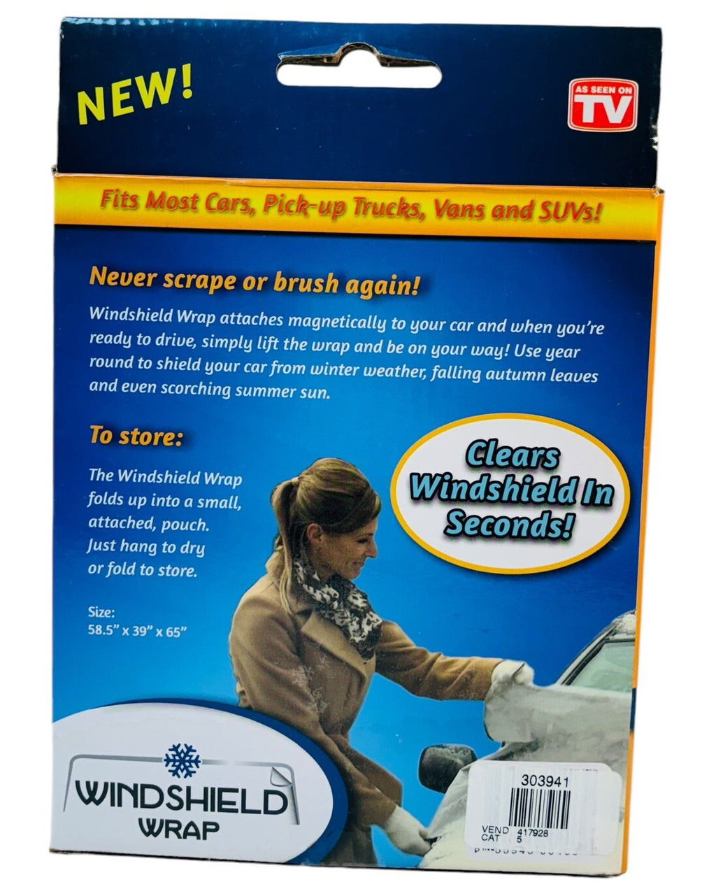 WindShield Car Wrap!  Magnetic Snaps AS SEEN ON TV "NEW IN BOX NEW IN BOX".