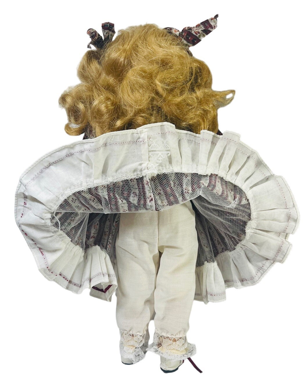 VINTAGE PORCELAIN DOLL BLONDE ~ BLUE EYES H 18''XW 6'' ~ WT. 1.7 lbs.