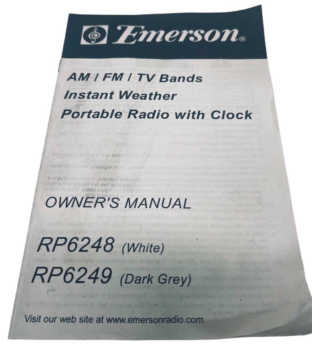 Instant Weather Radio Portable AM /FM with TV Sound Emerson RP6249 LCD Clock